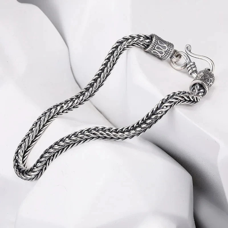 925 Sterling Silver Bangle Bracelet Chain Popular Vintage Bracelets Mens Gift