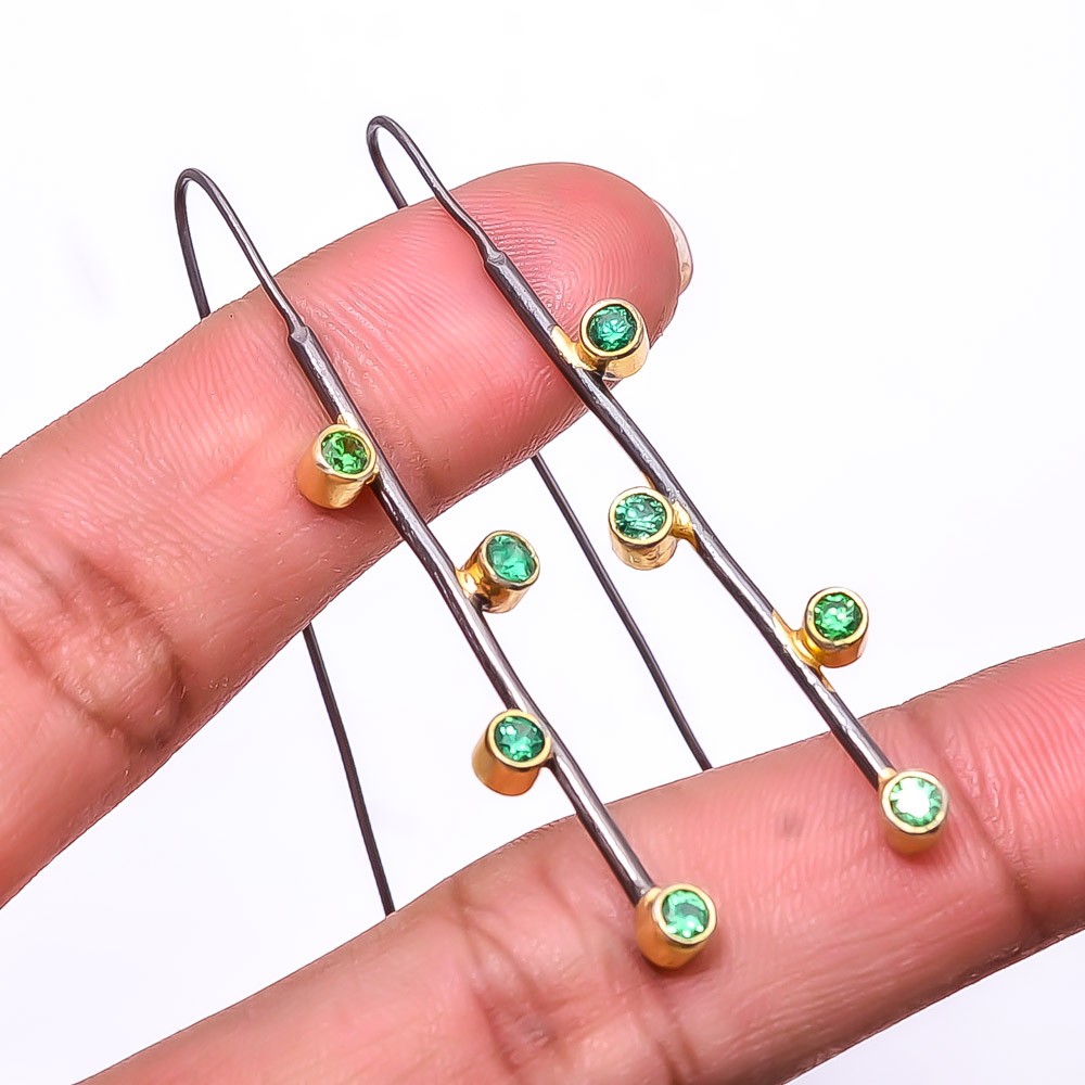 Emerald -Simulated 925 Silver Black And Gold Rhodium Plated Earring 2.15″ E94847
