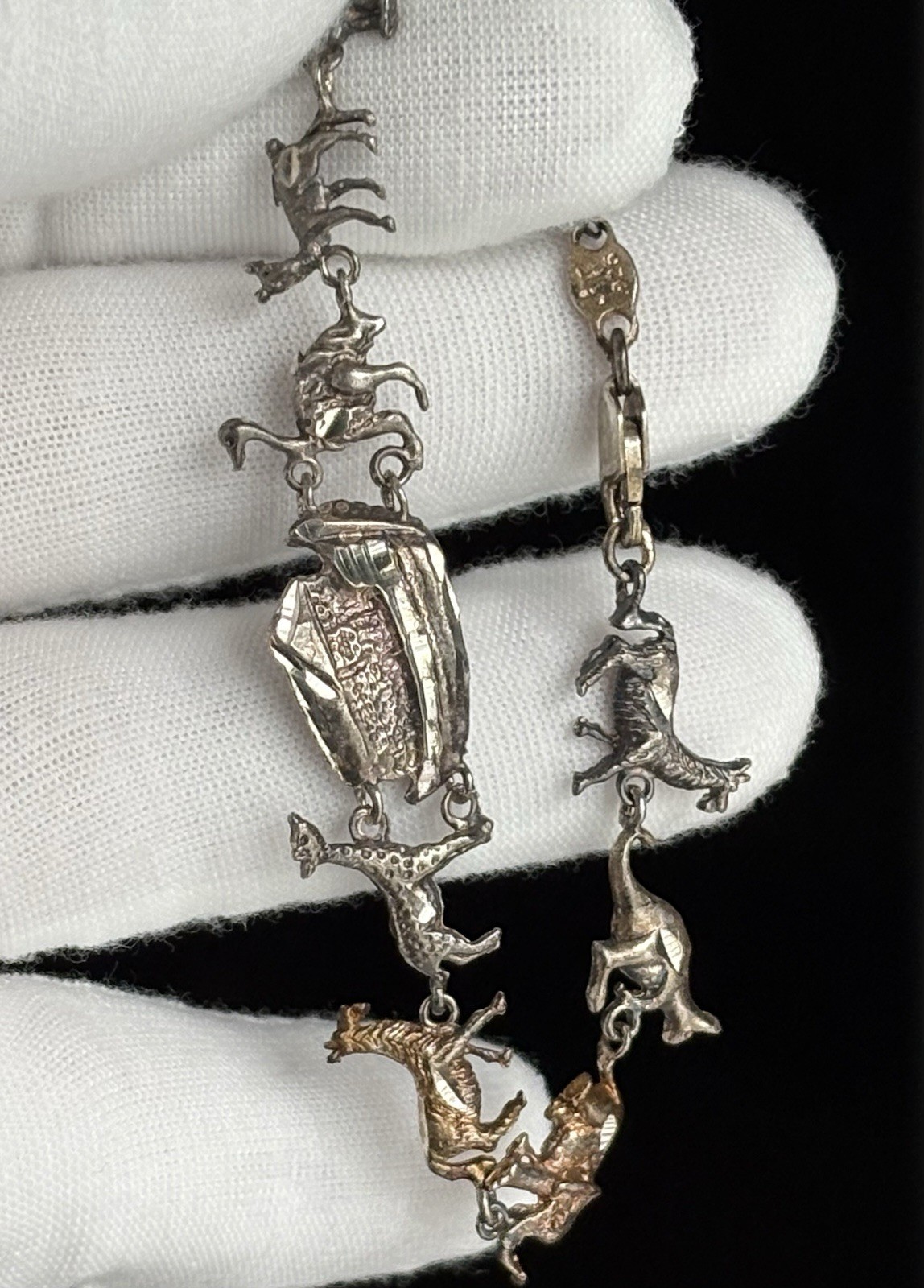 VTG Sterling Silver Noah’s Ark Bracelet 7.5in Diamond Cut LOVELY Ladies 925 JT