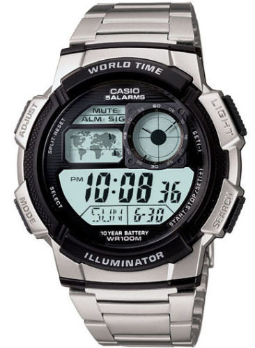 Casio AE1000WD-1AV, World Time, Watch, Chronograph, 5 Alarms, 10 Year Battery