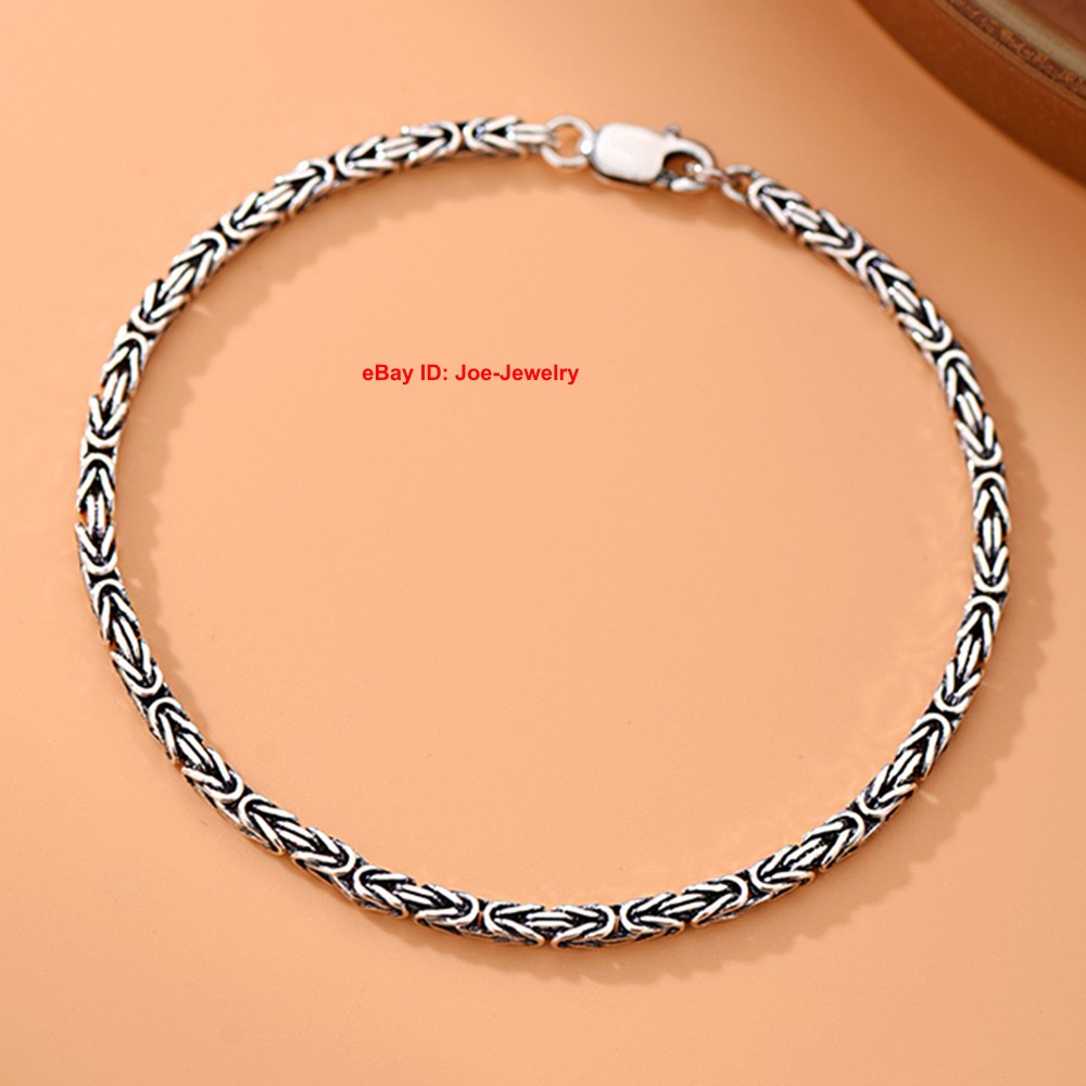 Pure 925 Sterling Silver Bracelet 2.5mm Byzantine Link Chain Bracelet 6.7-8.3″L