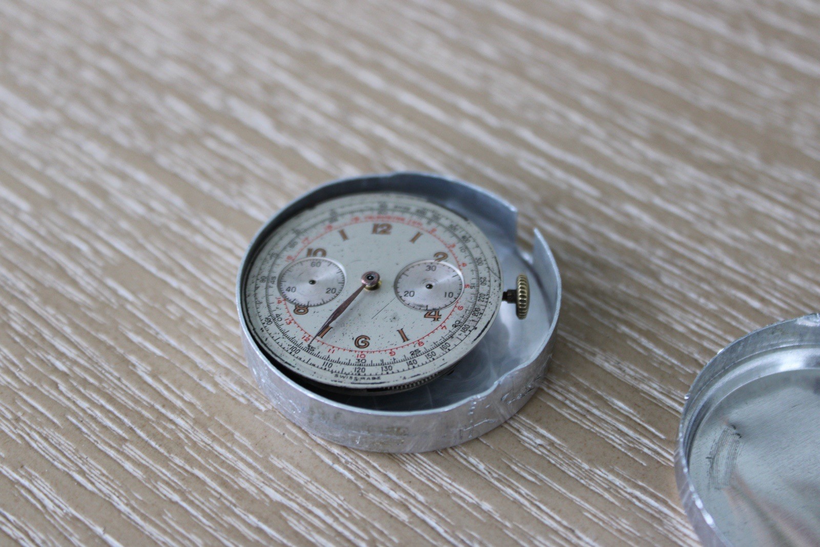 Landeron cal. 48 Swiss chronograph watch movement dial & hands- running