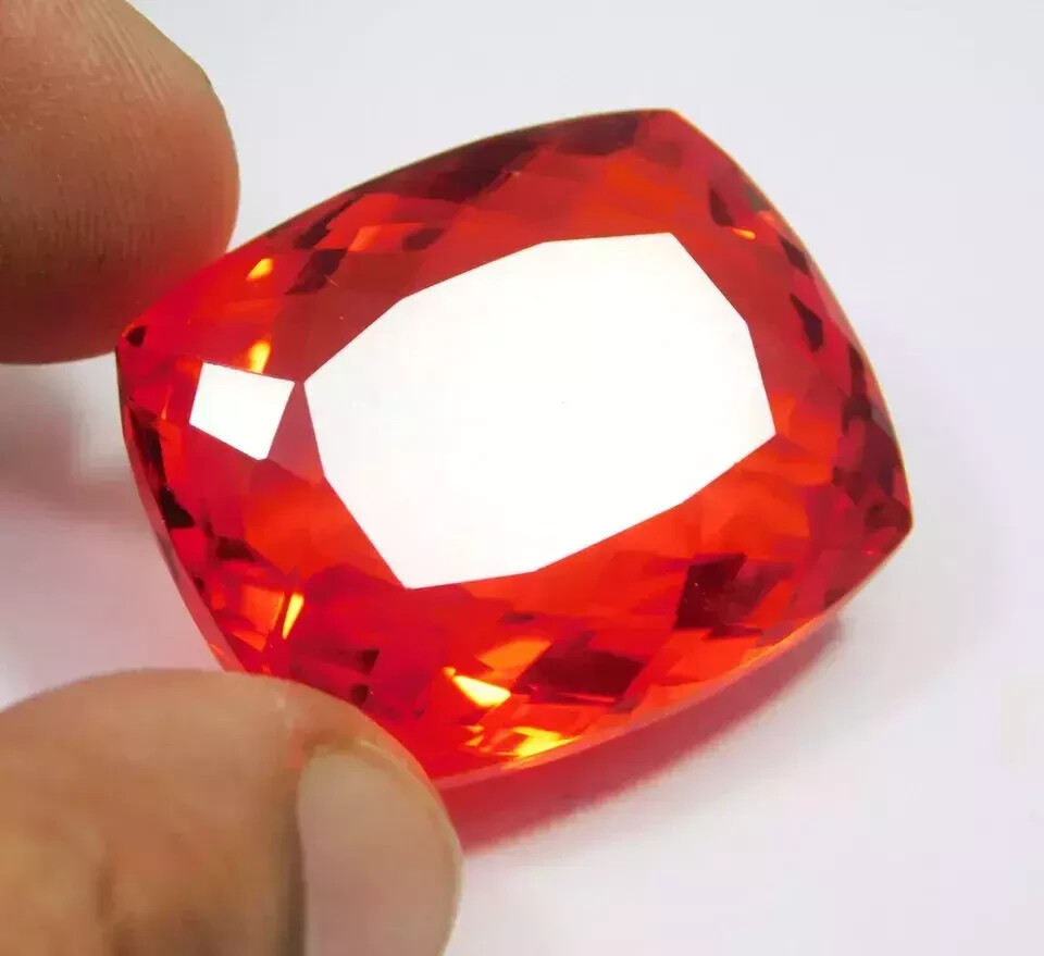 Mexican Fire Opal Red Orange Cushion Cut Natural 128.90 Ct A+ Certified Gemstone
