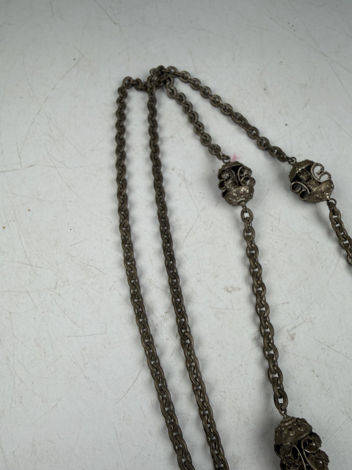 Antique Southeast Asian Peranakan Filigree Station Necklace – Mixed Metal 24″