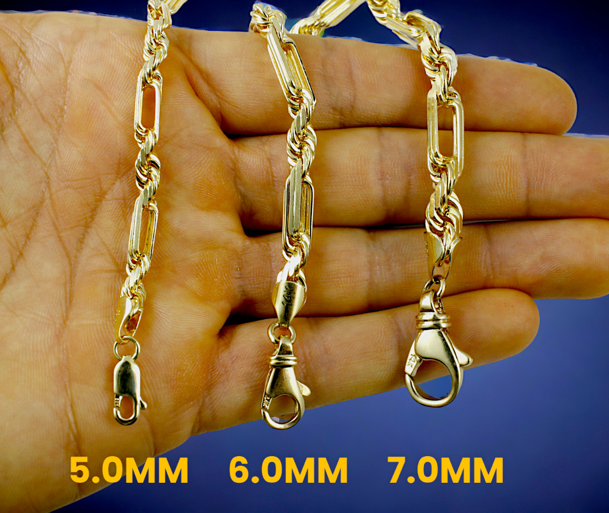 14K Yellow Gold SOLID Milano Figaro Rope Chain Necklace Diamond Cut Real 2mm-7mm