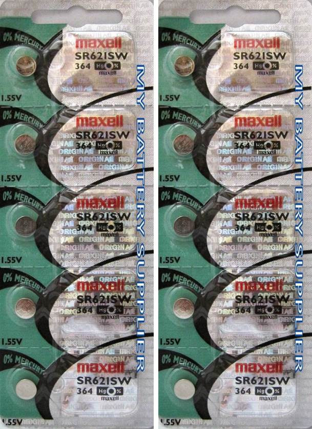 MAXELL SR621SW 364 WATCH BATTERY SILVER OXIDE X10