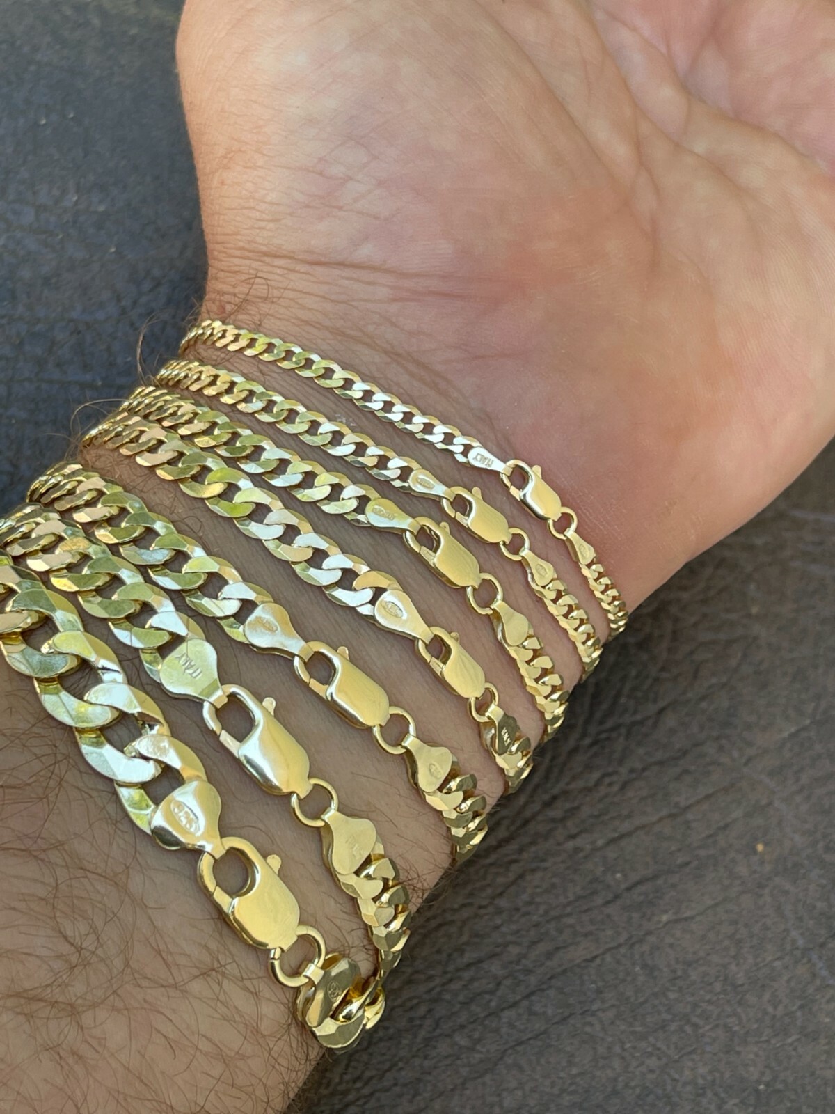 Real 14k Gold Plated Solid 925 Sterling Silver Flat Cuban Bracelet Mens Ladies
