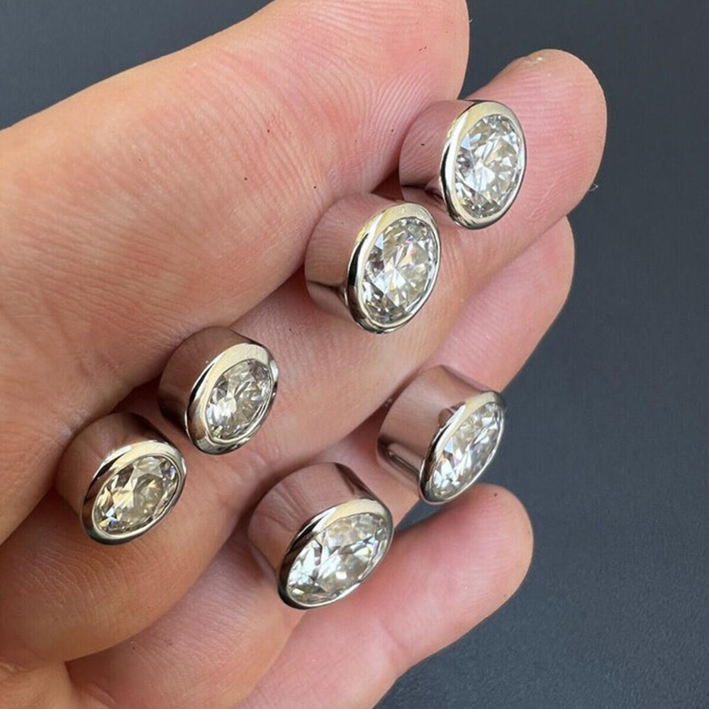 Real Moissanite Bezel Stud Earrings 925 Silver Mens Ladies Pass Tester