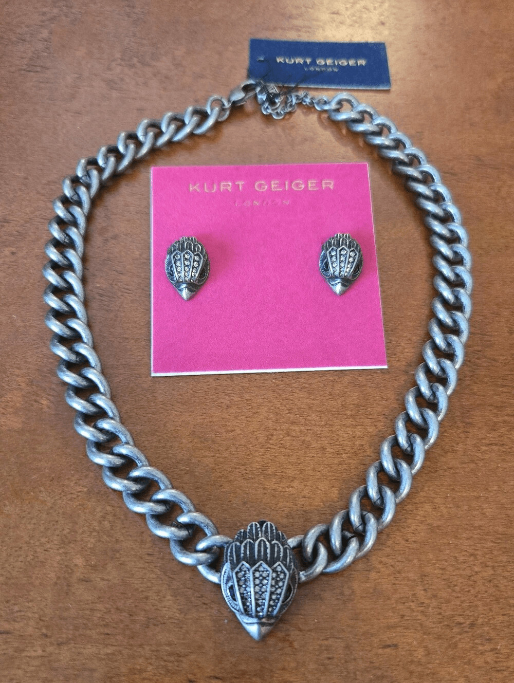 NEW Kurt Geiger Eagle Head Chain Necklace & Earring Set
