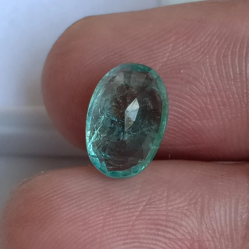 3.12 Ct Blueish Green Emerald Oval Shape Unheated Untreated Loose Gemstone