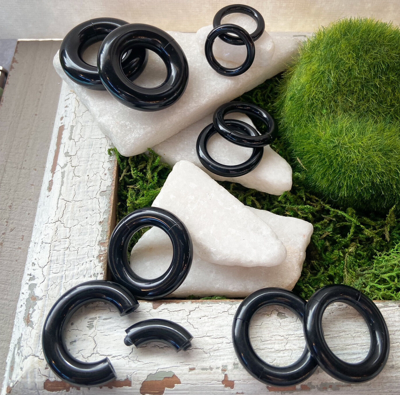 PAIR Black Acrylic Segment Rings Captive Bead CBR’s Lightweight Body Jewelry