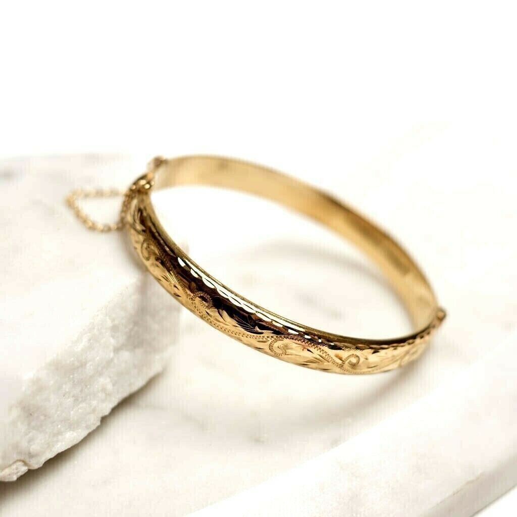 Valentine’s Gif Vintage Estate New Style 14k Yellow Gold FN 7.5″ Bangle Bracelet