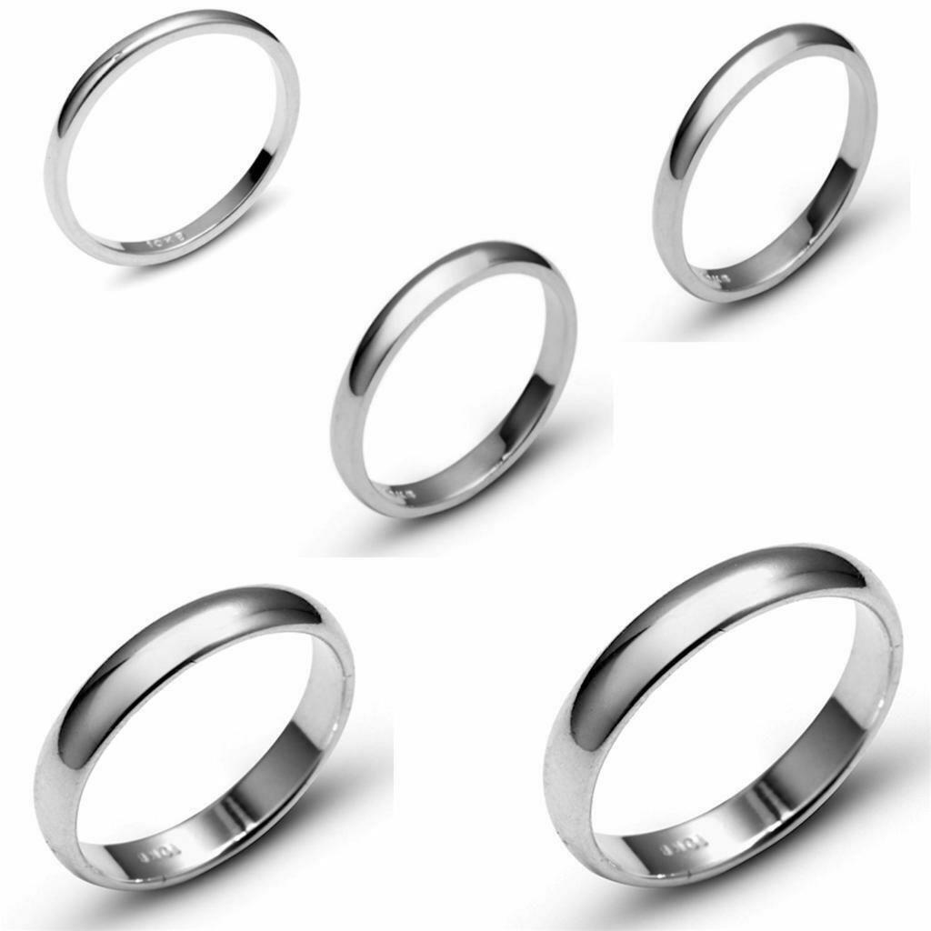Solid 10k White Gold 2mm 3mm 4mm 5mm 6mm Comfort Fit Men Women Wedding Band Ring