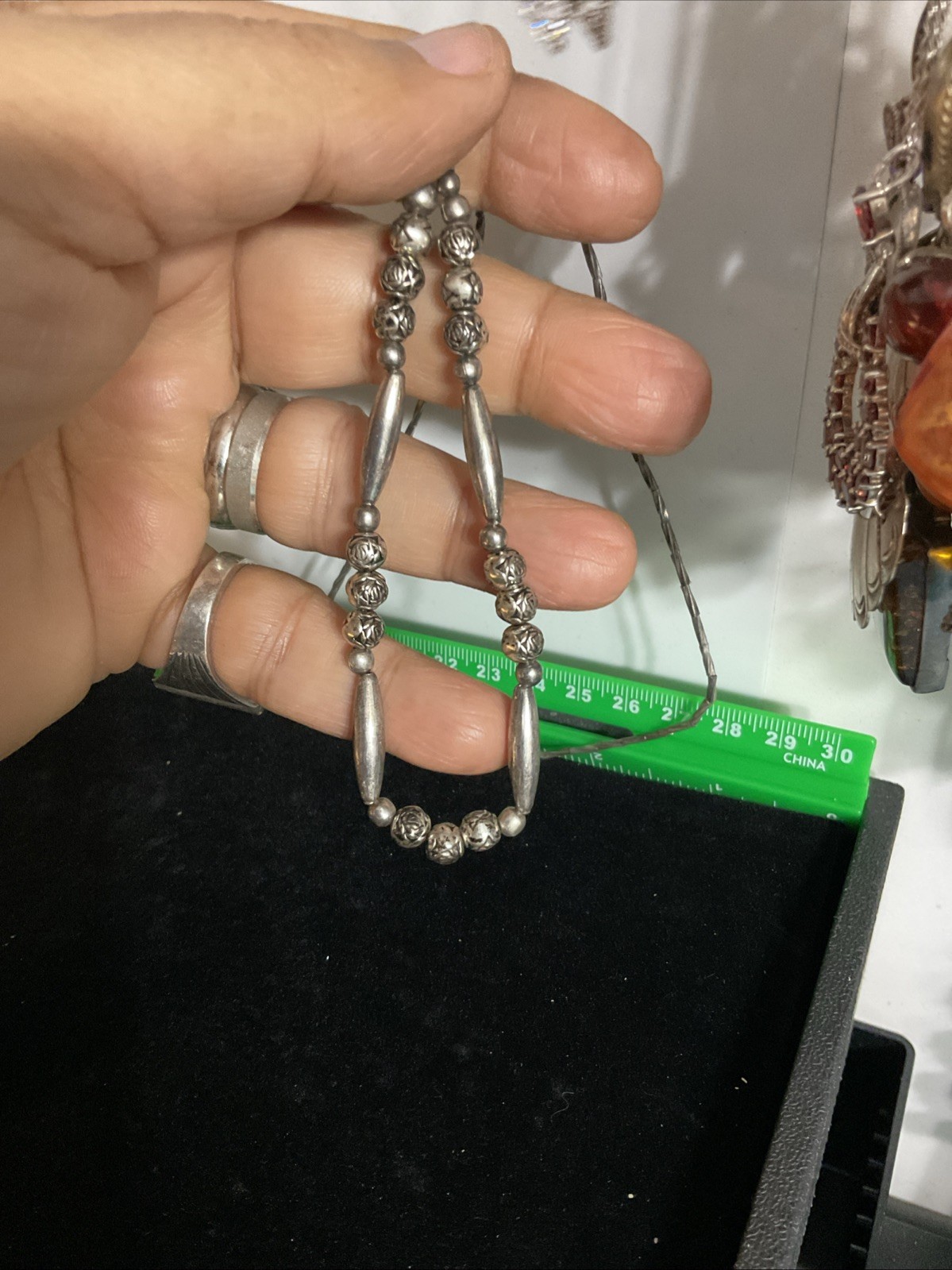 Old Pawn Sterling Silver NavajoNecklace 24″ No Mark Bead And Station