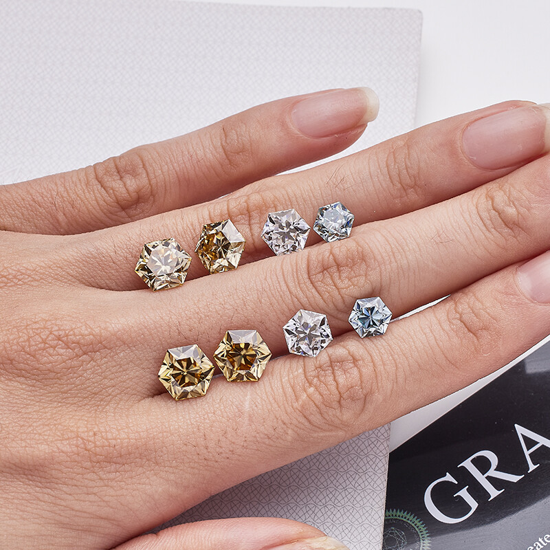 Multicolor Moissanite Excellent Cut Hexagon VVS1 Loose Gemstone GRA Certificated
