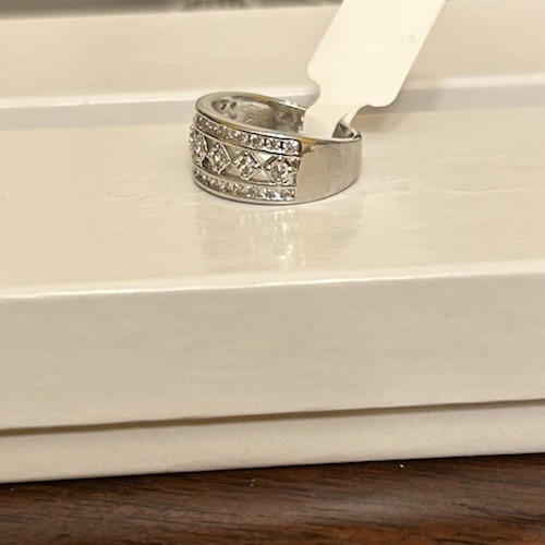 Size 7 Half Eternity Band Diamond CZ Silver Tone No Mark