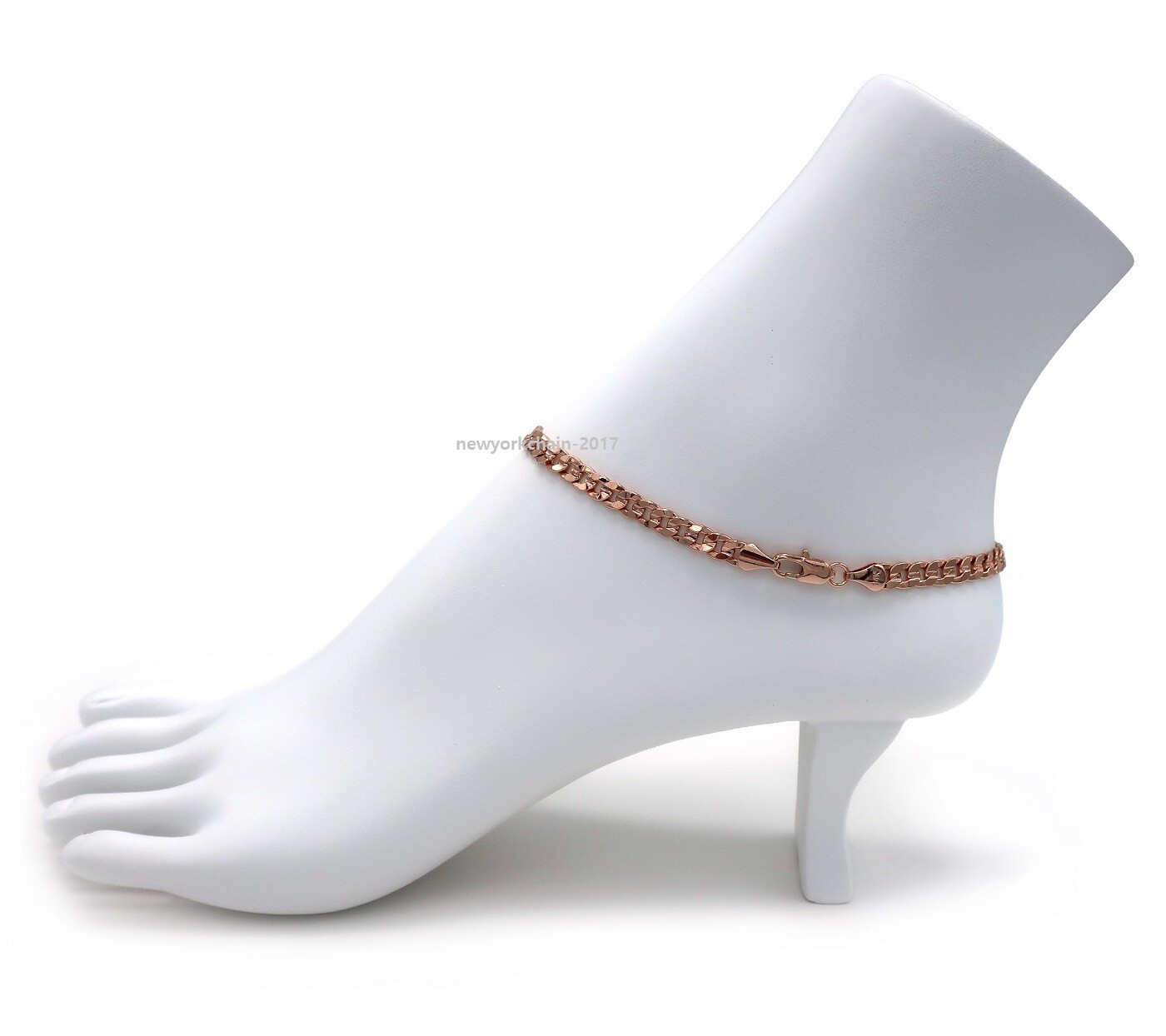 10″ Concave Cuban Link Chain Quality 5mm Anklet Bracelet 14K Pink Gold Plated