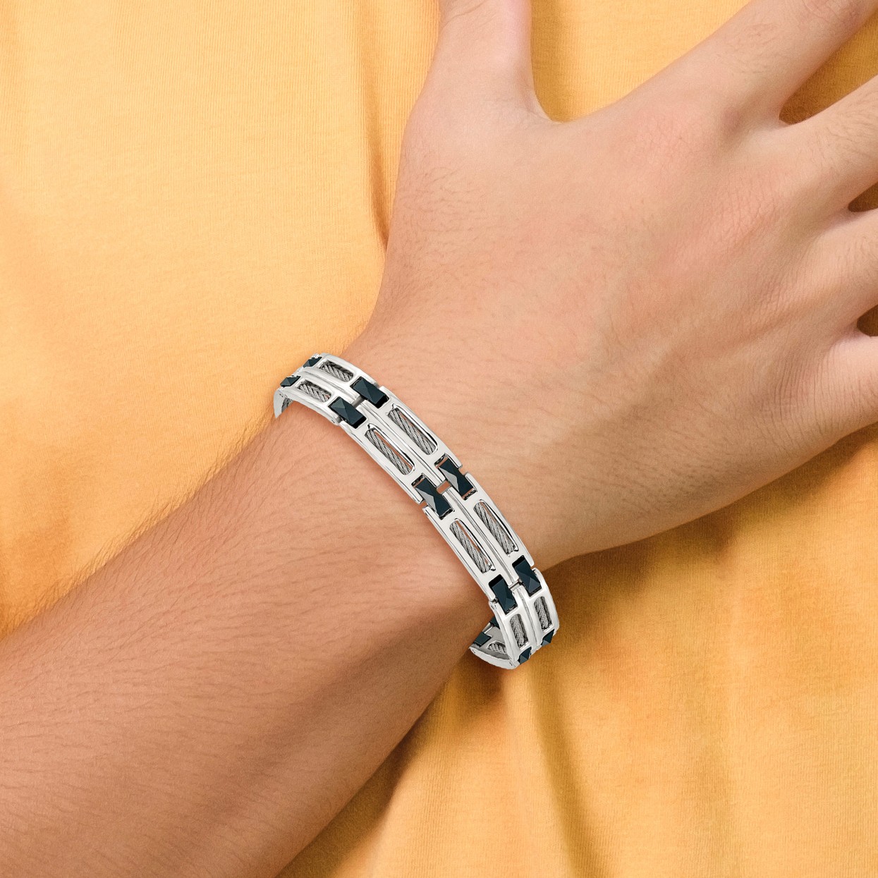 Chisel Stainless Steel Polished with Dark Blue Ceramic and Cable Inlay 8.75 inch