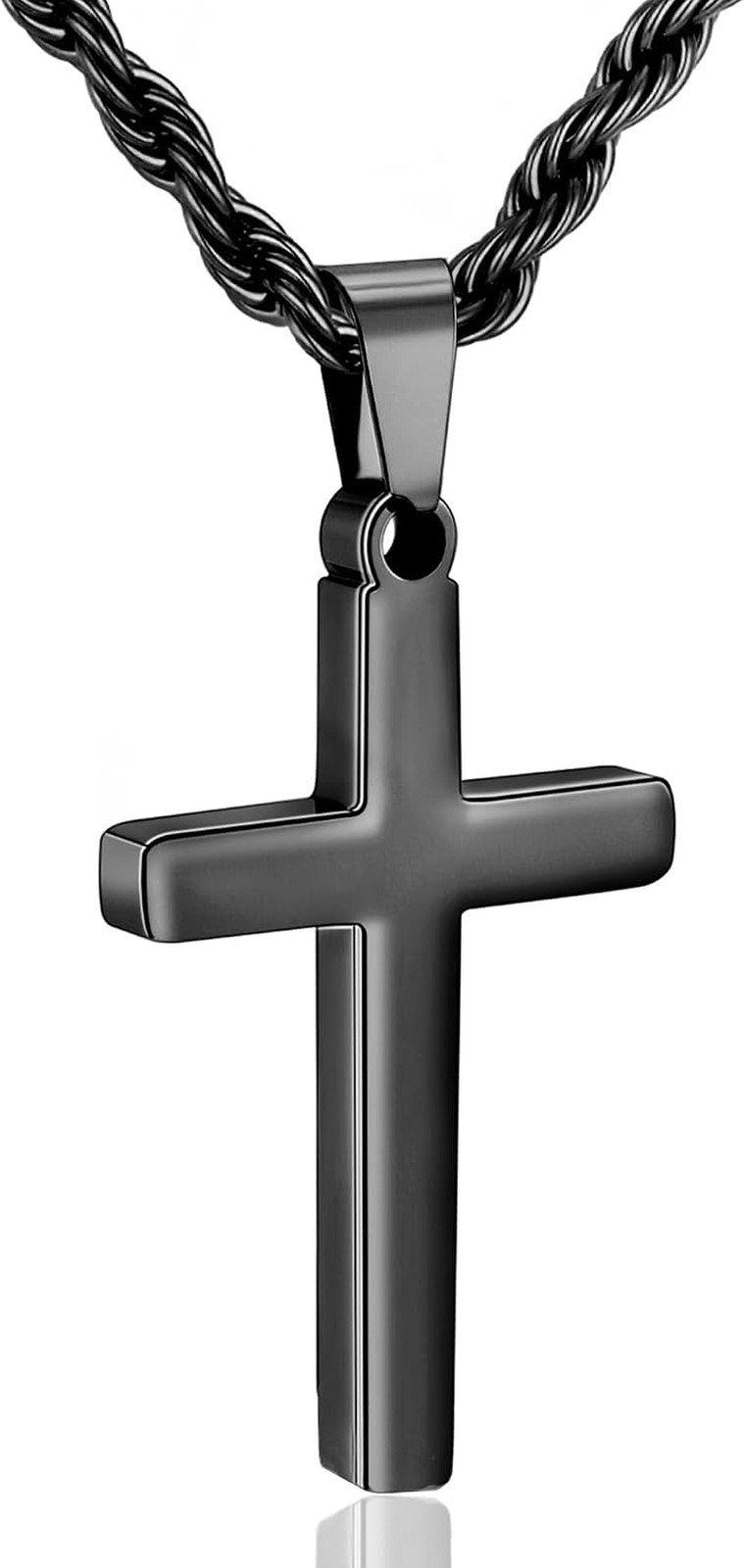 Cross Necklace for Boys Mens Stainless Steel Twisted Rope Chain Cross Pendant Ru