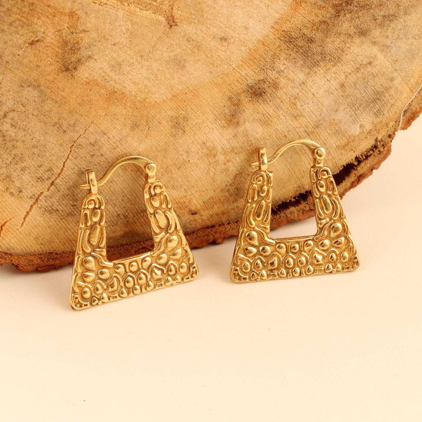 Gold & Silver Plating Geometric Hoop Earrings for Women Textured Tribal Earrings