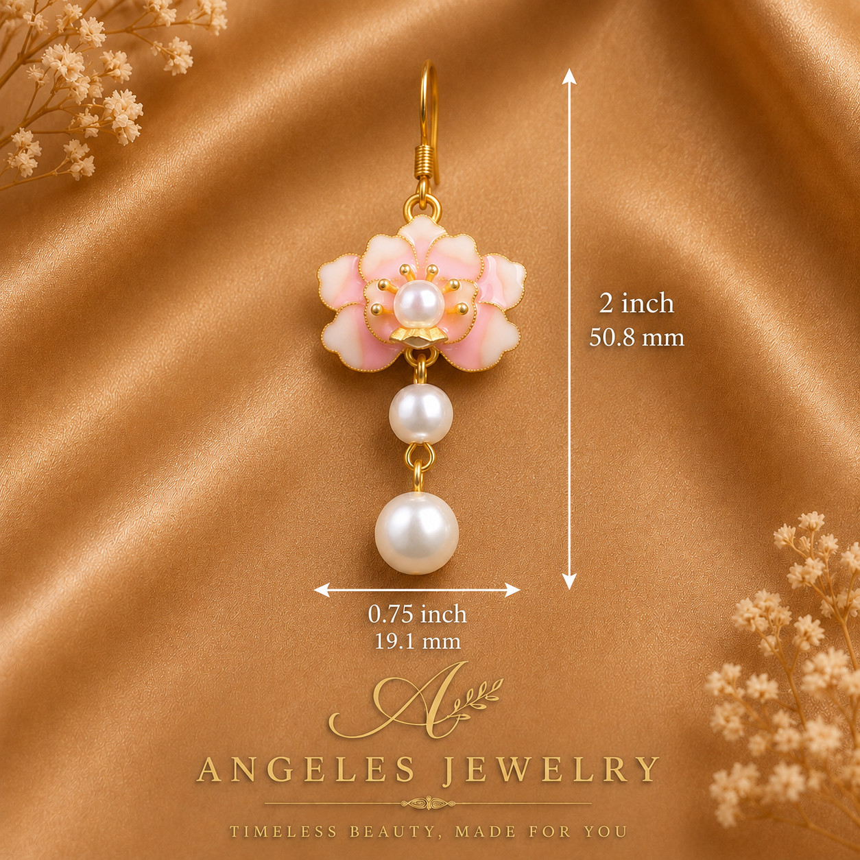 Enamel Pearl Drop Dangle Earrings Boho Flower Dainty Gemstone 18K Gold Plated