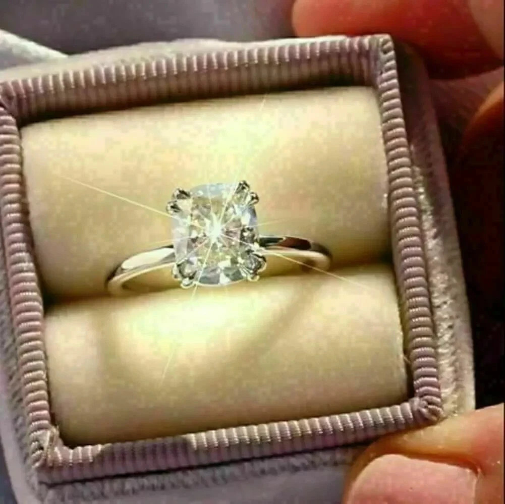 14K White Gold Over 2Ct Lab Created Cushion Diamond Solitaire Engagement Ring