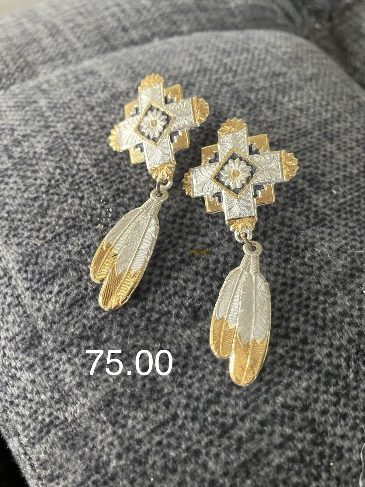 Gold & Silver Tone Metal Cross Dangle/Drop Earrings, No Stone, Lobe