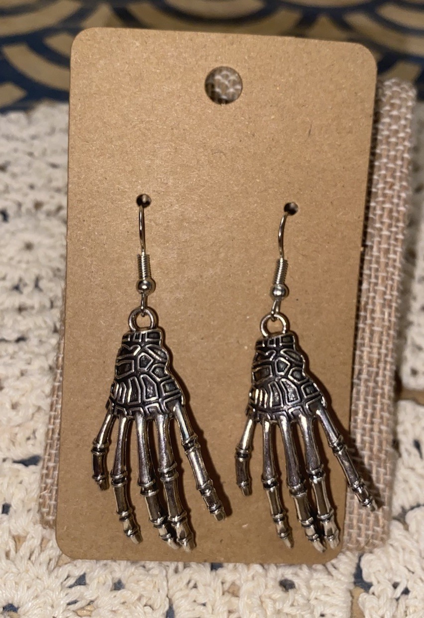Large Skeleton Hand Earrings Gothic Halloween Dangle Bone Hand