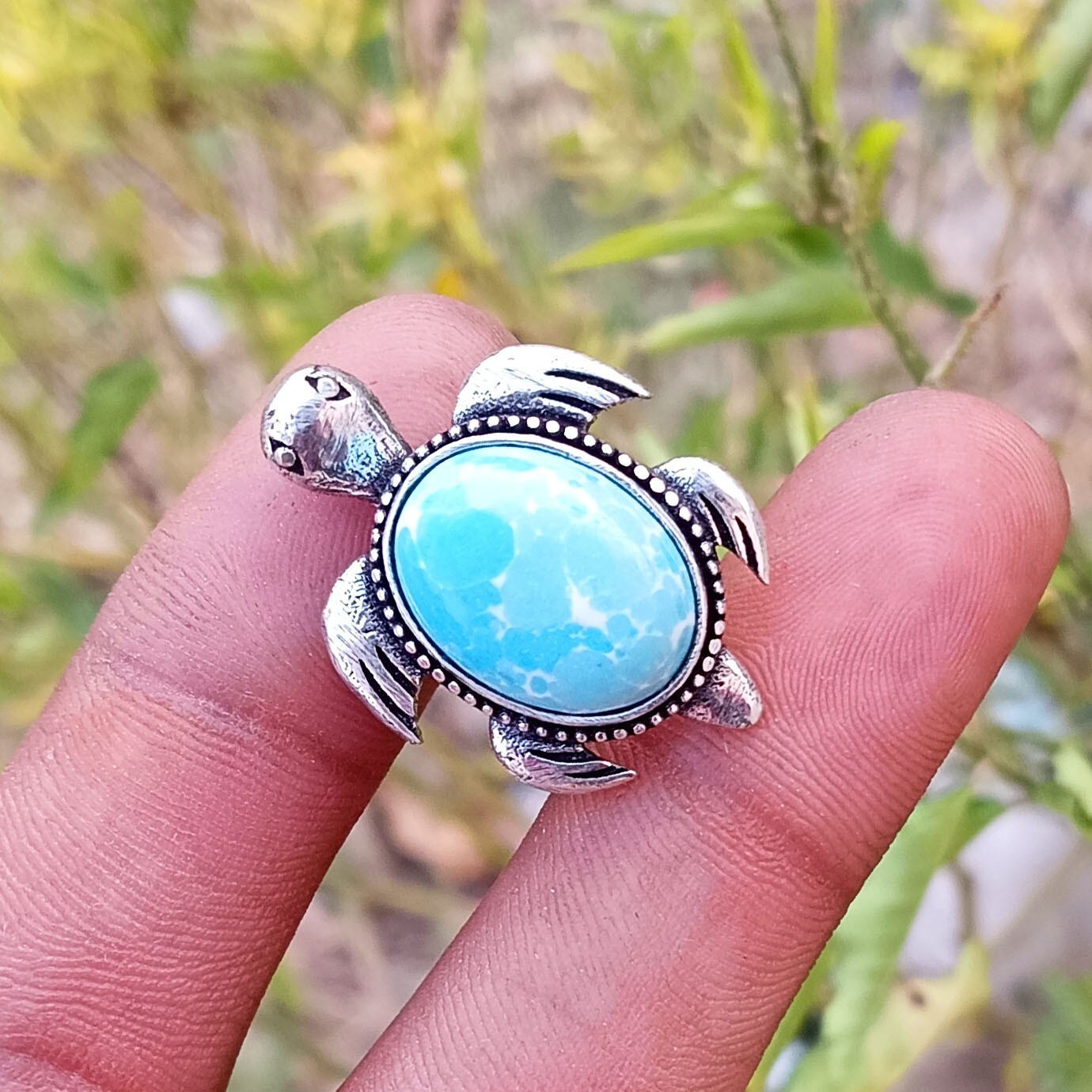 Calming Larimar Gemstone 925 Sterling Silver Plated Turtle 1 PC Pendant jewelry
