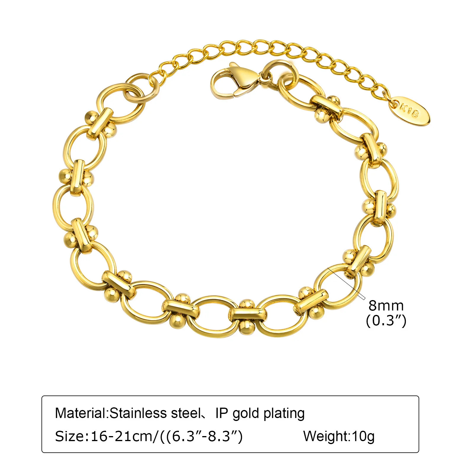 Gold Plated Oval Link Chain Bracelets for Women Thick Stainless Steel Jewelry