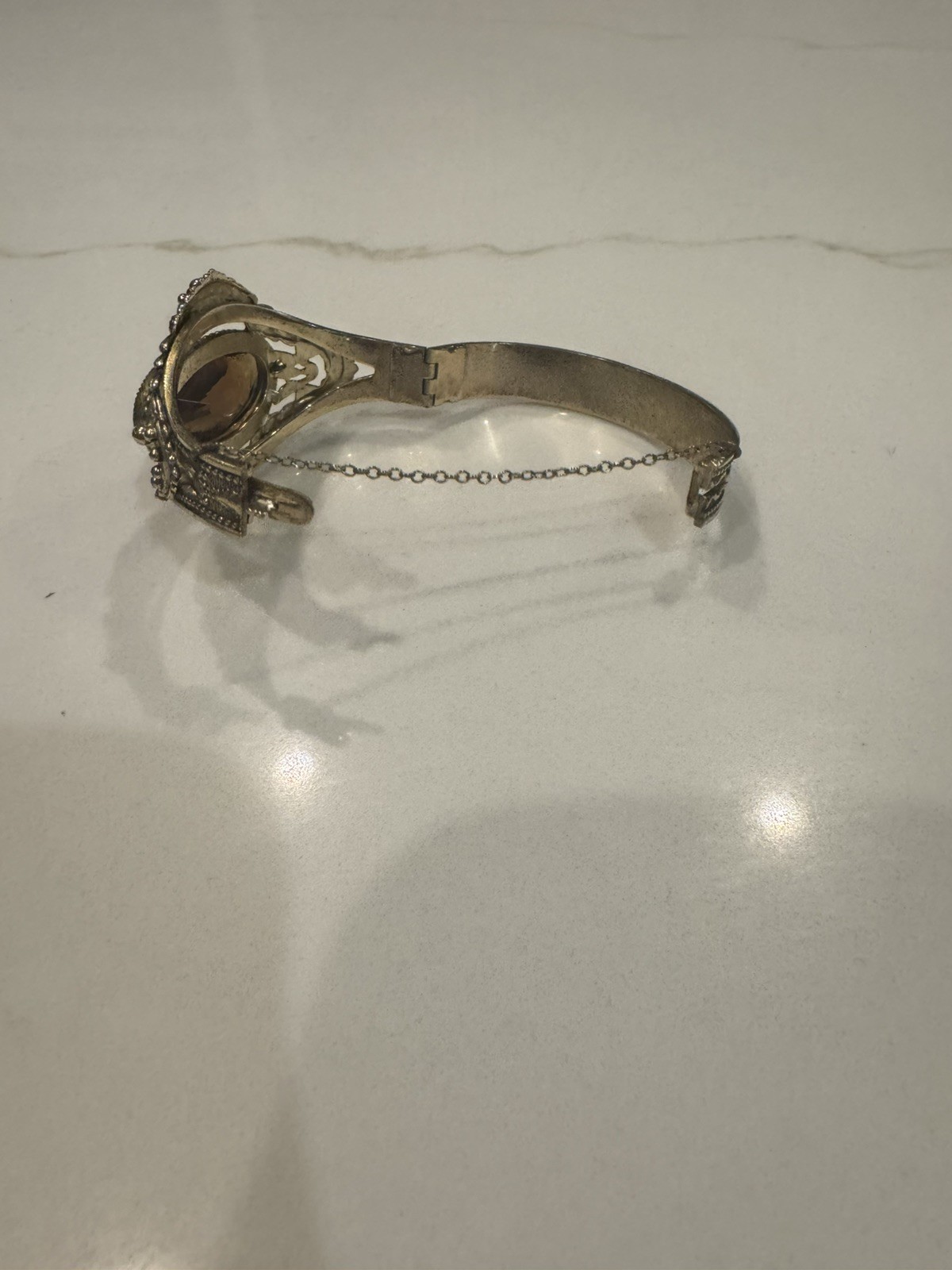 Whiting & Davis Bracelet Clear Very light Olive Green Oval Faceted Glass (AHB