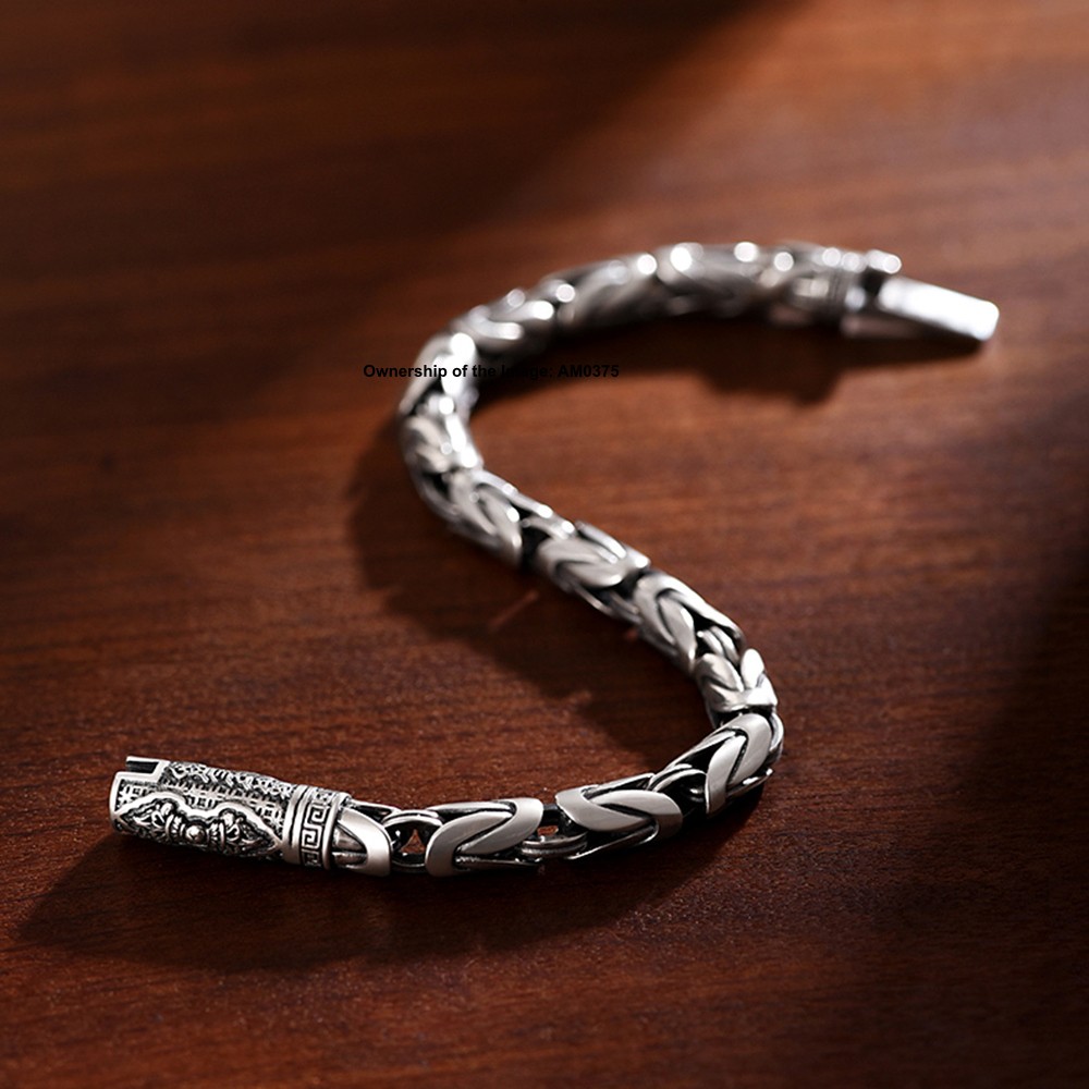 Pure 925 Silver Byzantine Link Chain Bracelet for Men/Women Vintage Look 5mm W