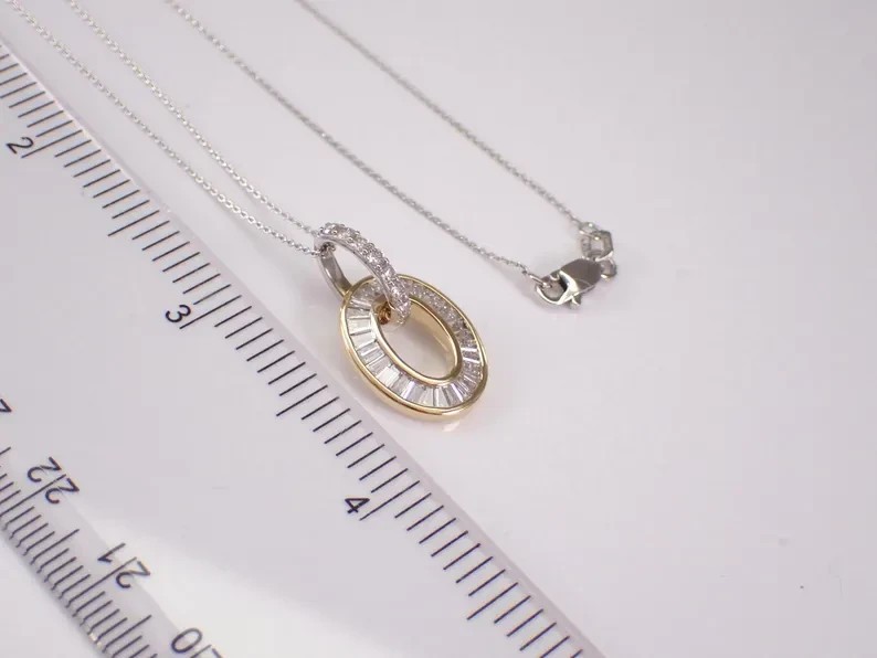 2Ct Baguette Lab Created Diamond Oval Halo Pendant 14K Yellow Gold Plated