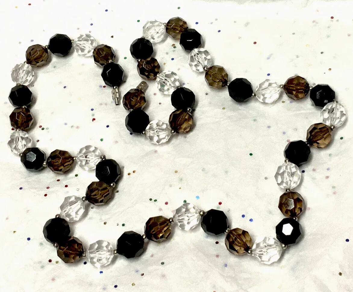 Vintage To Mod Black-White Plastic/Acrylic/Lucite/Crystal Bead Necklace {13~Lot}