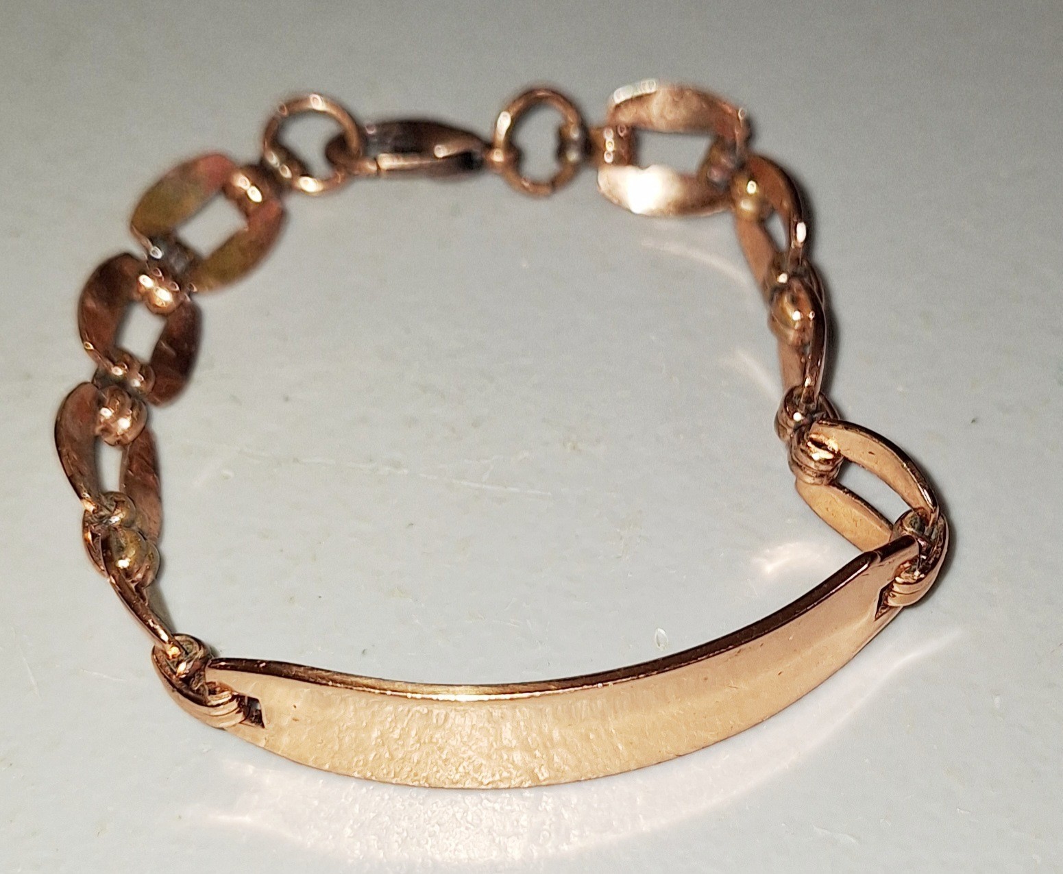 Vintage “Solid Copper” Stamped ID Bracelet, 6.5″ w/Window Link Chain