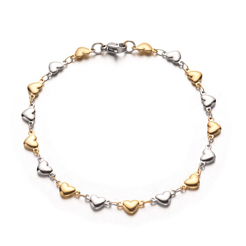 Stainless Steel Heart Bracelet Lobster Gold Silver 8″ 9x4x2mm Z183