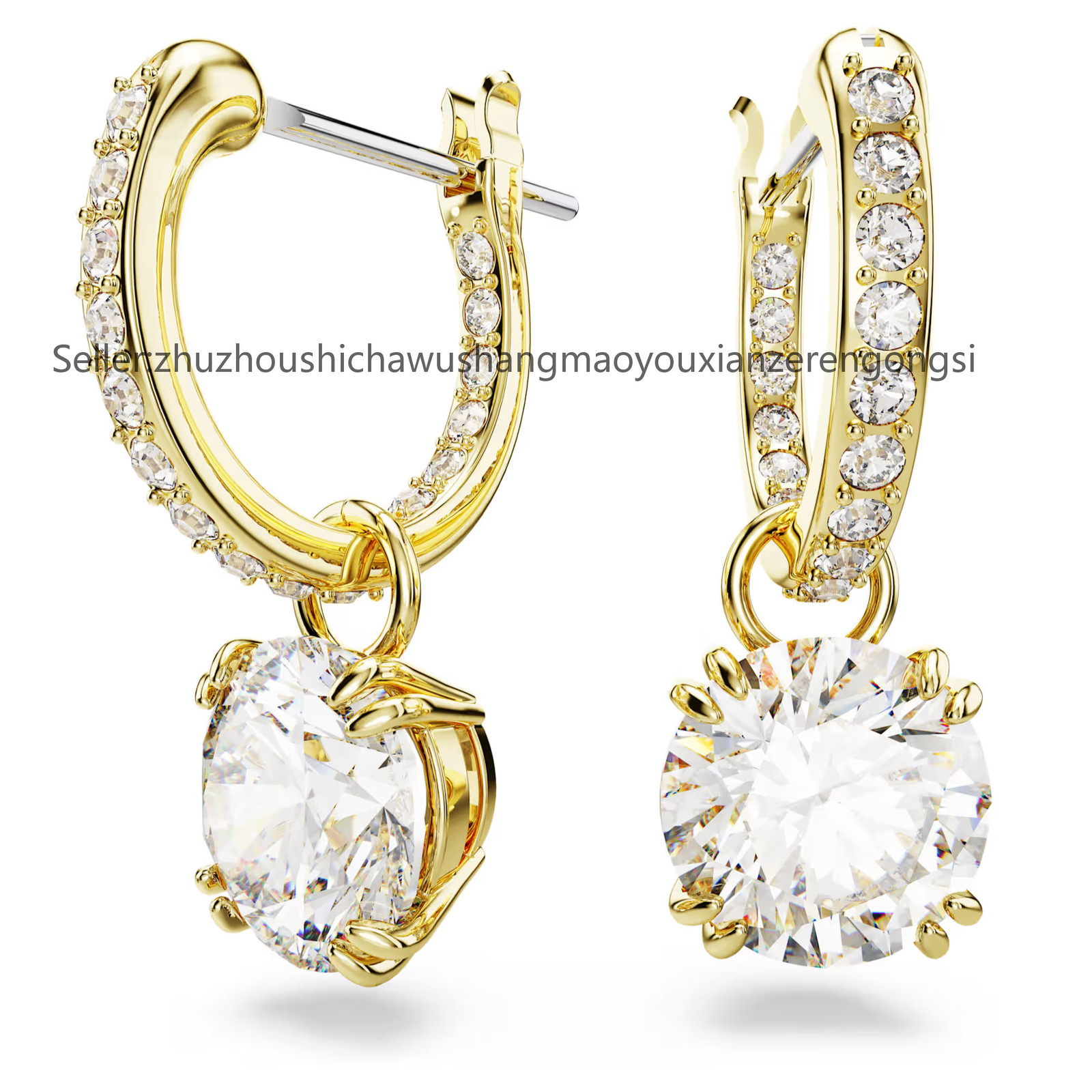 Stilla White Gold Tone Plated Drop Earrings Round Cut New