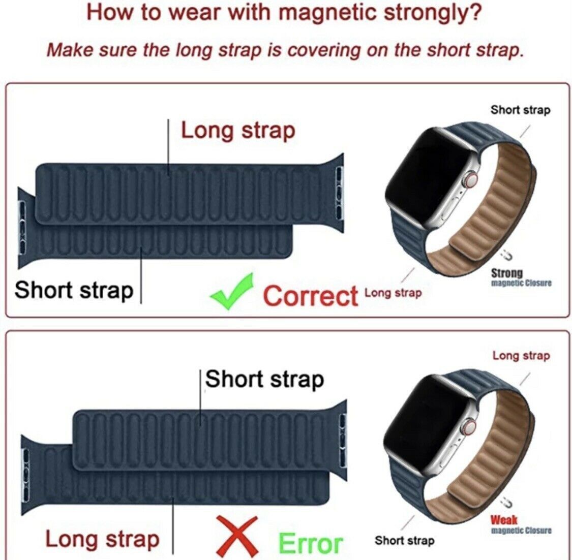 HOT For Apple Watch Leather Link Magnetic Unisex Band 45/49mm Ultra Series 8 7 6