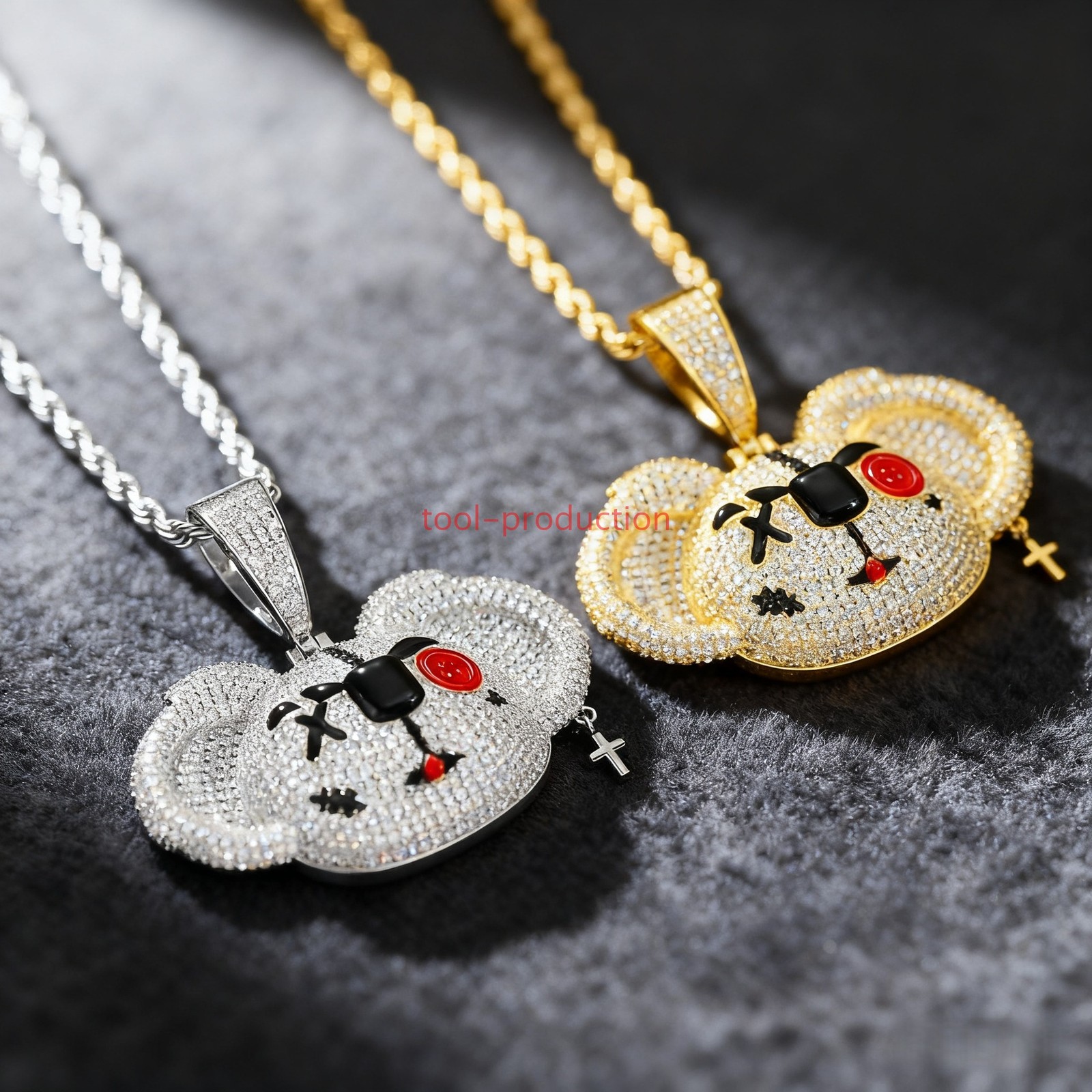 Handmade Sparkling Cross Charm Bear Zircon Pendant With Free Chain