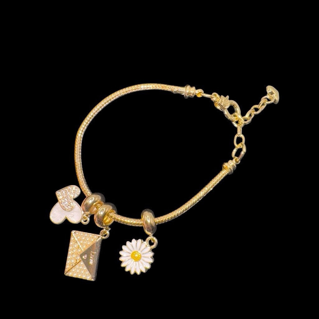 Oro Laminado Gold Filled Love Charm Bracelet 7” Adjustable Made in Italy