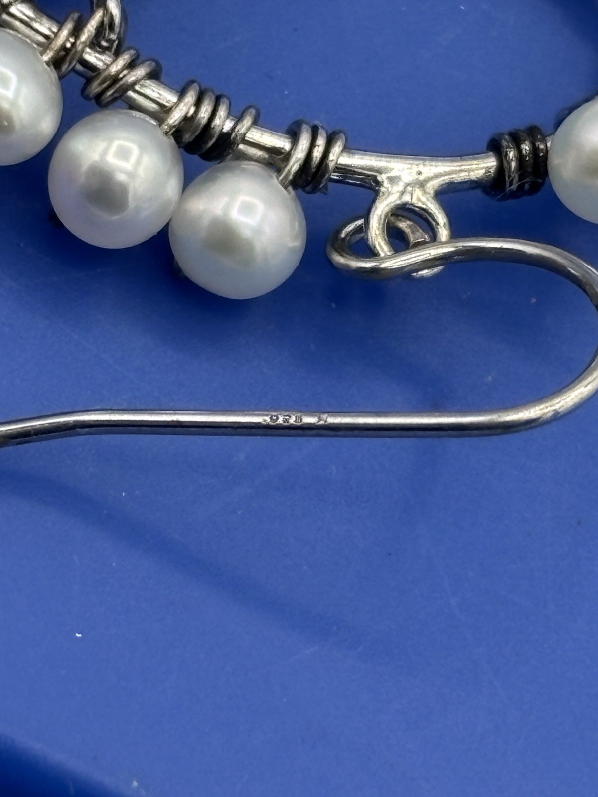 925 Sterling Silver Multi Hoop Wire Wrapped Faux Pearl Dangle Earrings 1.5″