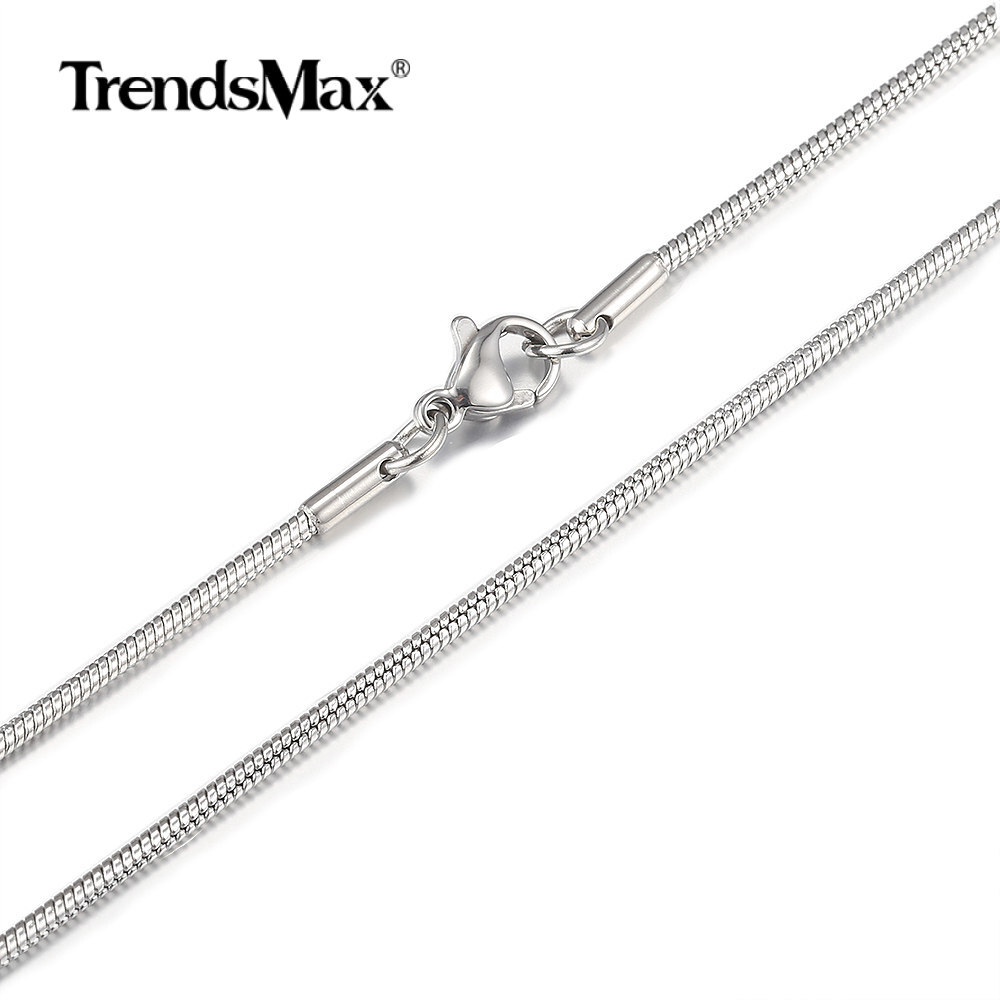 0.9mm-2.0mm Silver Solid Stainless Steel Round Snake Chain Necklace Unisex Link