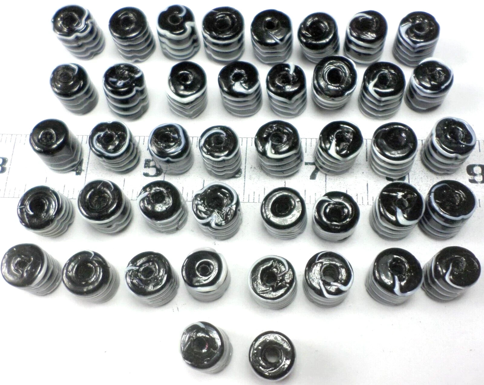 42 Light Blue /Black Glass Lampwork Large Barrel Beads w/4mm Hole 16x14x14mm