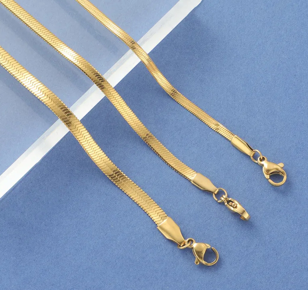 Minimalist Herringbone Chain Bracelet Stainless Steel in Silver, Rose, or Gold
