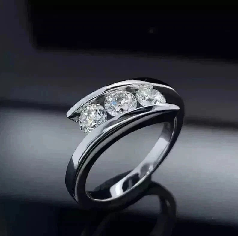 Beautiful Bypass Ring 2.30Ct Round Cut Simulated Diamond 14k White Gold Plated