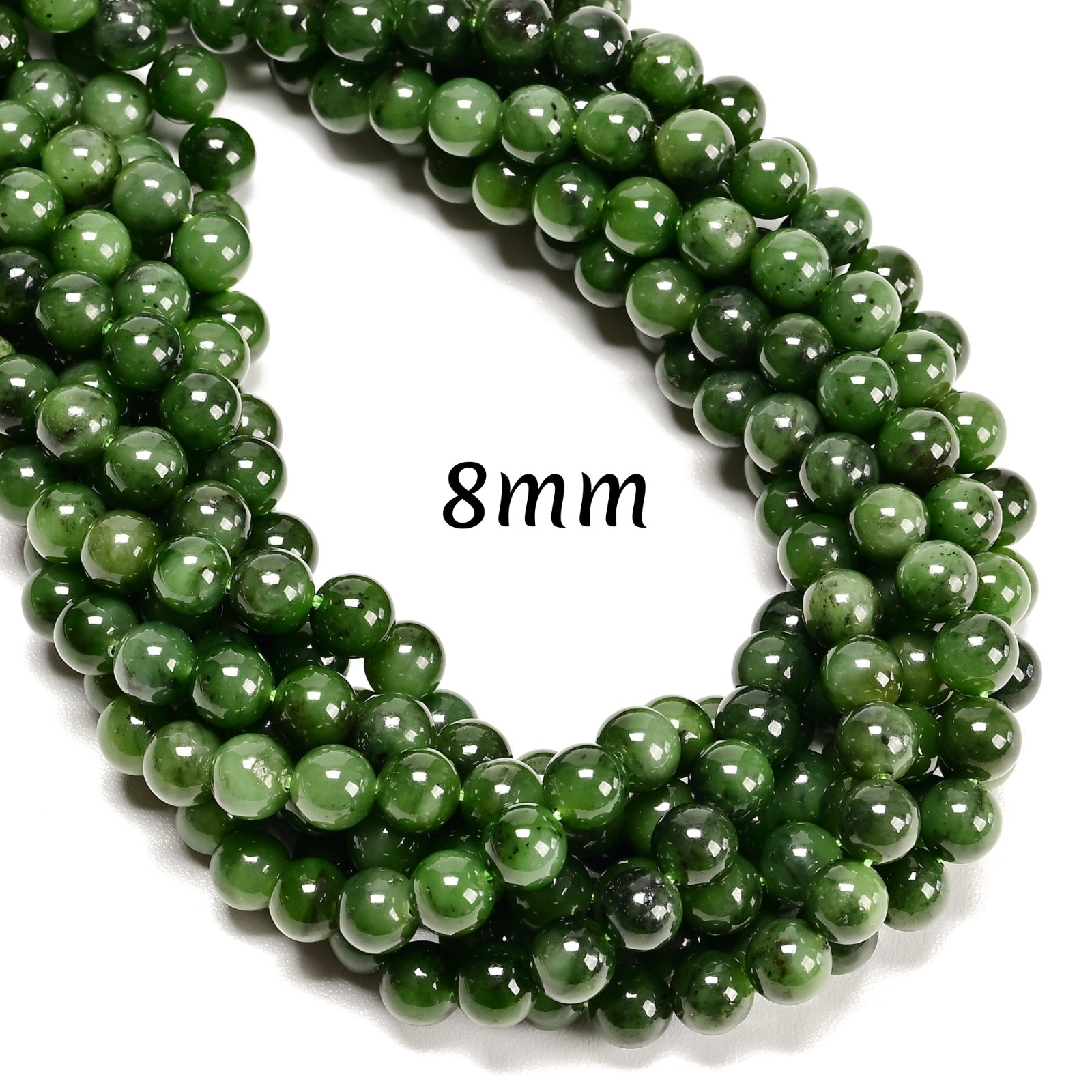Natural Canadian Jade Smooth Round Beads Size 6mm 8mm 15.5″ Strand