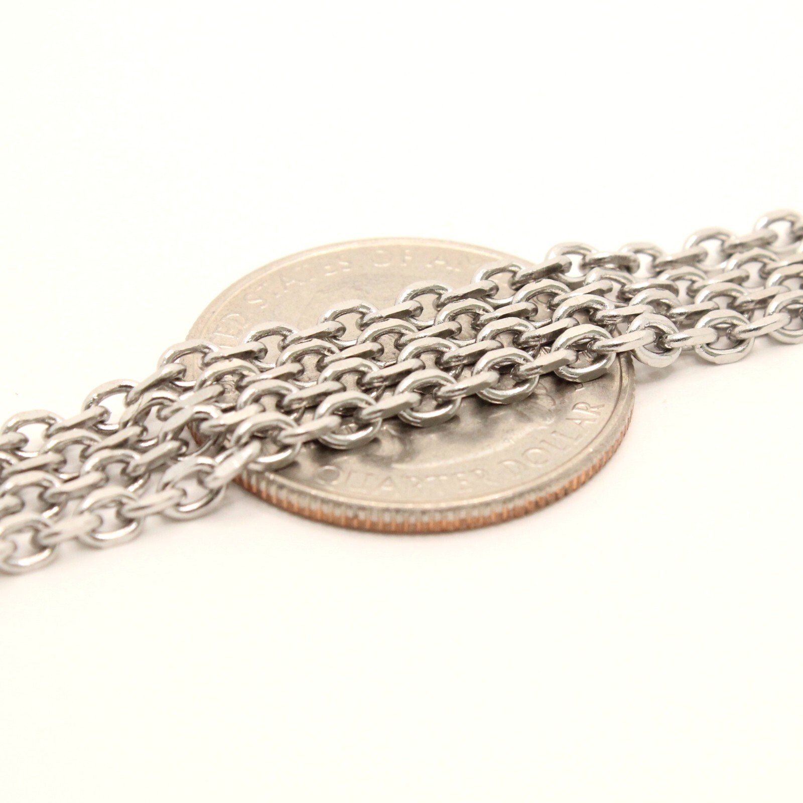 Stainless Steel Miniature Cable Link Chain Necklace 3mm Wide, Sizes 16-24 Inches
