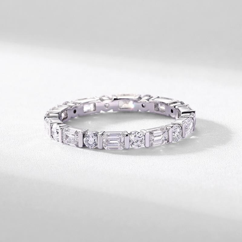 Unique Elegant Full Eternity Baguette Moissanite Ring Wedding Anniversary Band