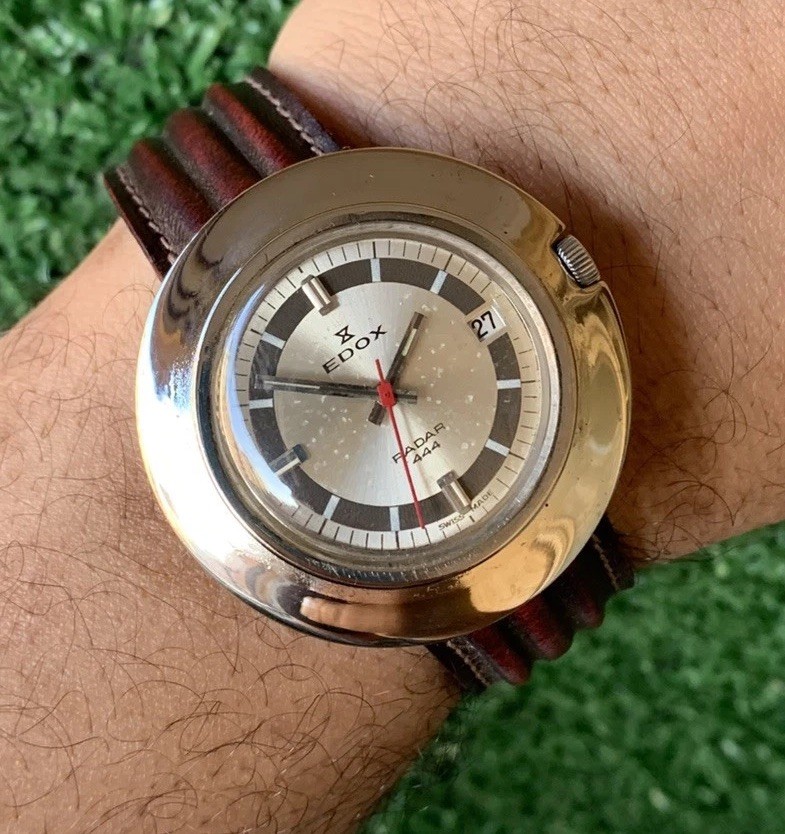 Vintage Edox Radar 444 hand wind Watch 42mm Swiss Made 1960s Date men Rare work