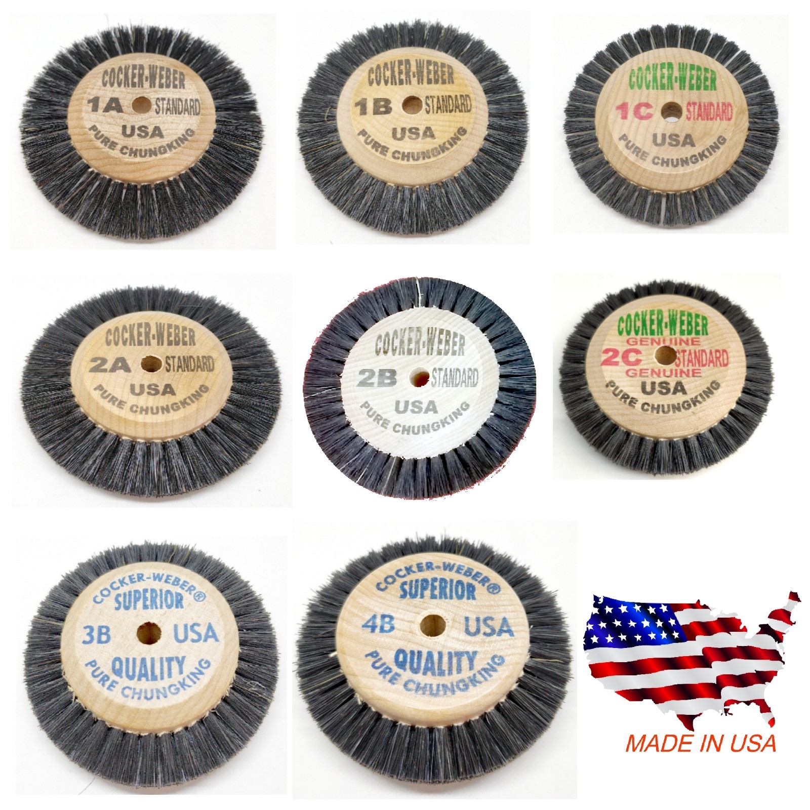 Cocker Weber Bristle Brushes Wooden Hub Assorted Original USA Jewelry Polishing
